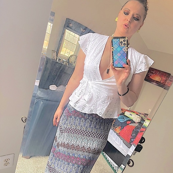 Japna white eyelet short- sleeve wrap top large - Picture 7 of 14